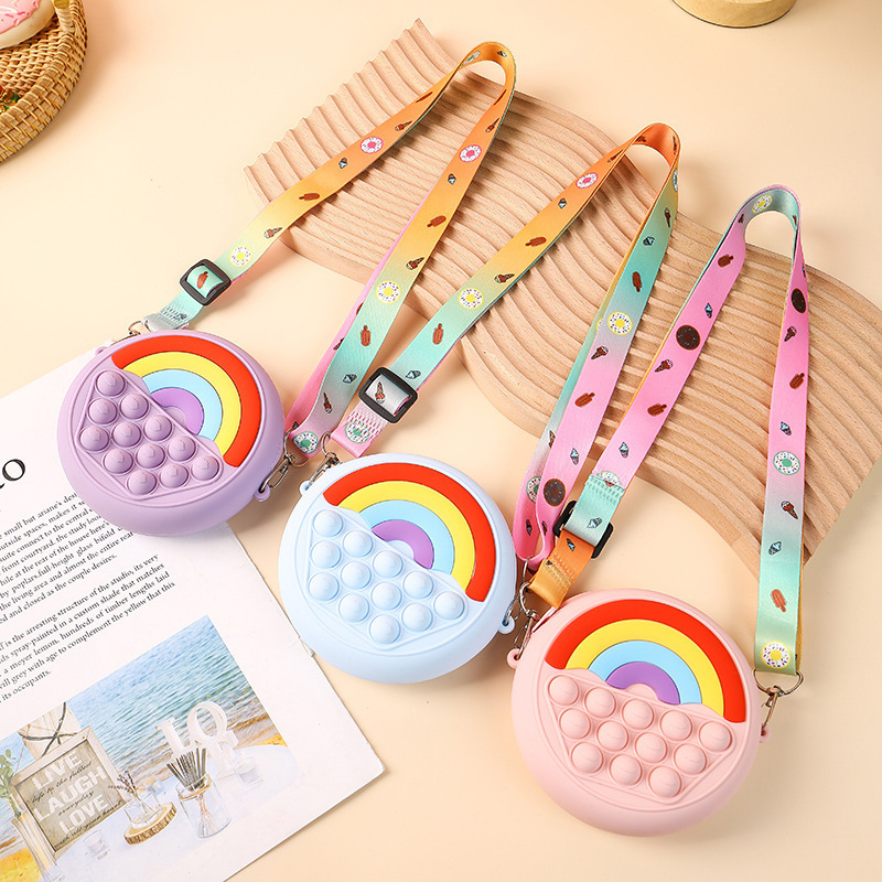 Wholesale hot sale Rainbow shapeShoulder Bag Decompression Push Bubbles silicone Coin Purse For kids