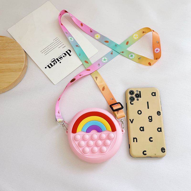 Wholesale hot sale Rainbow shapeShoulder Bag Decompression Push Bubbles silicone Coin Purse For kids