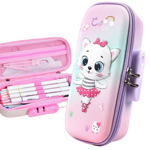 Yahou Cute cartoon pencil bags 3d EVA kawaii back to school supplies waterproof kids pencil case with password lock