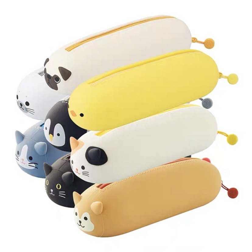 Customized cute Cartoon Animals shape soft eco-friendly waterproof odorless flexible Durable silicone pencil case