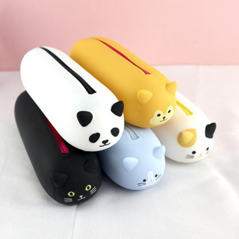 Customized cute Cartoon Animals shape soft eco-friendly waterproof odorless flexible Durable silicone pencil case