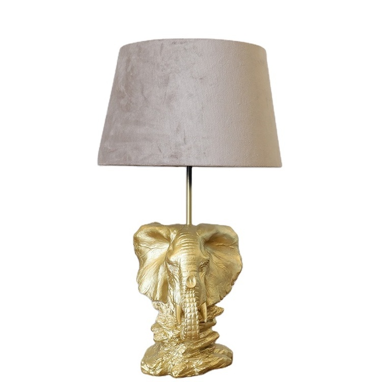 Modern golden elephant shape design home decor bedside resin art statue table lamps