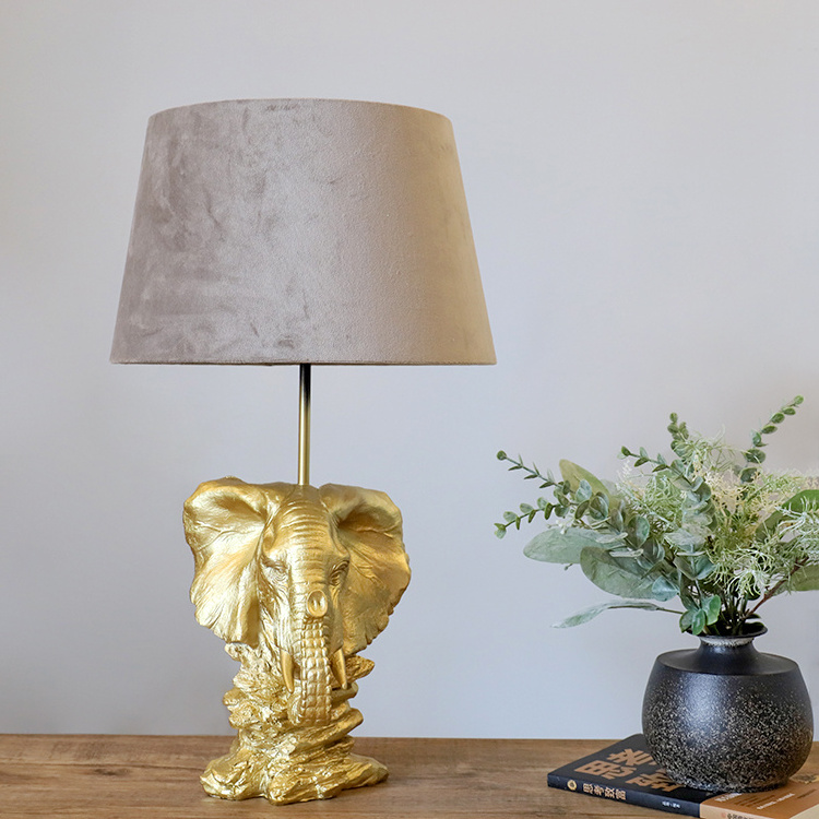 Modern golden elephant shape design home decor bedside resin art statue table lamps