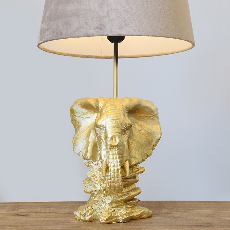 Modern golden elephant shape design home decor bedside resin art statue table lamps