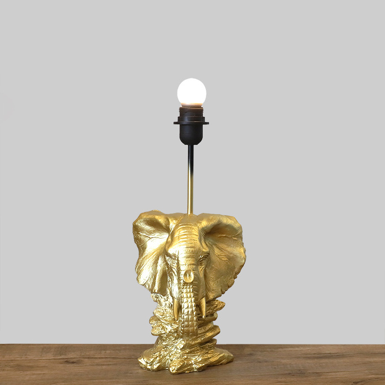 Modern golden elephant shape design home decor bedside resin art statue table lamps