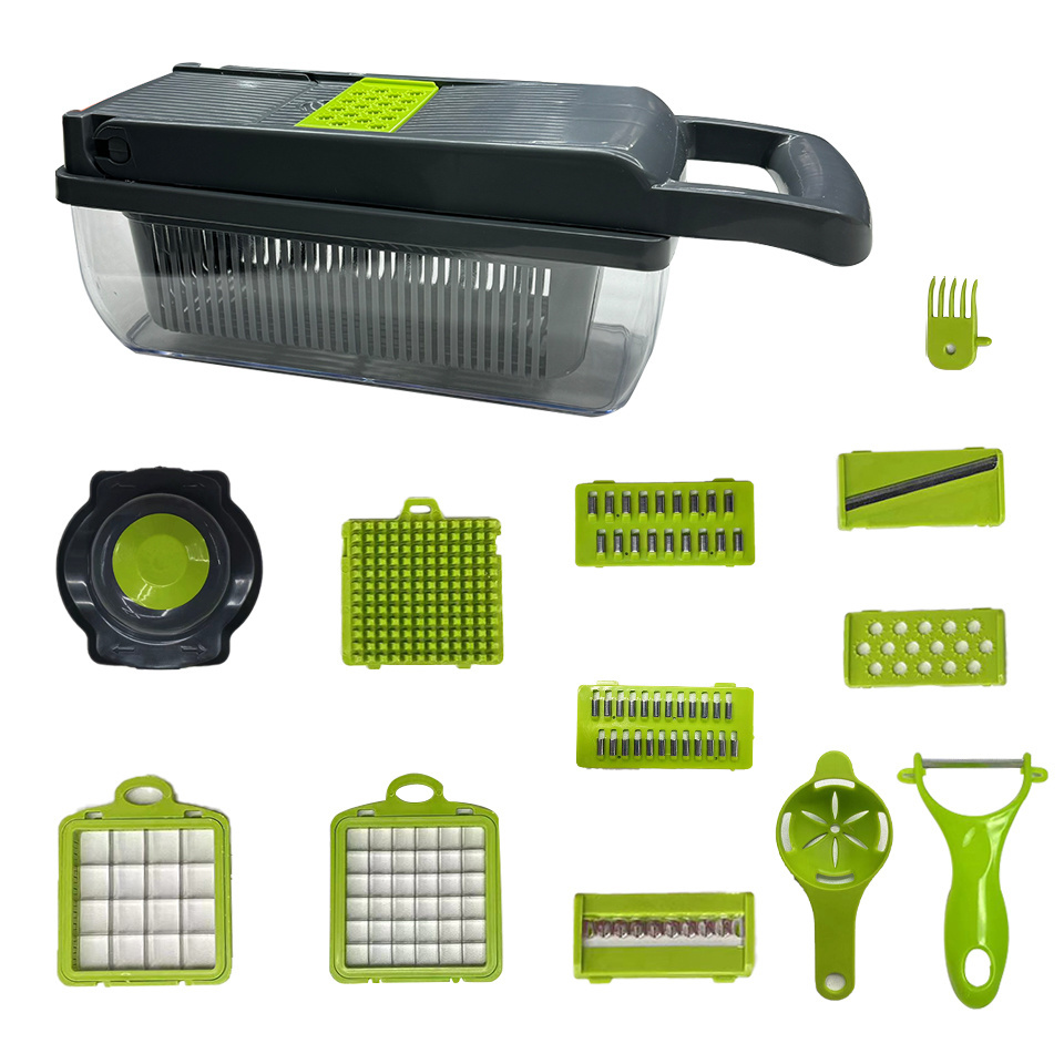 YD New Handheld 16-In-1 Kitchen Tool Multifunctional Vegetable Chopper and Fruit Slicer for Onion and Potato Peeling