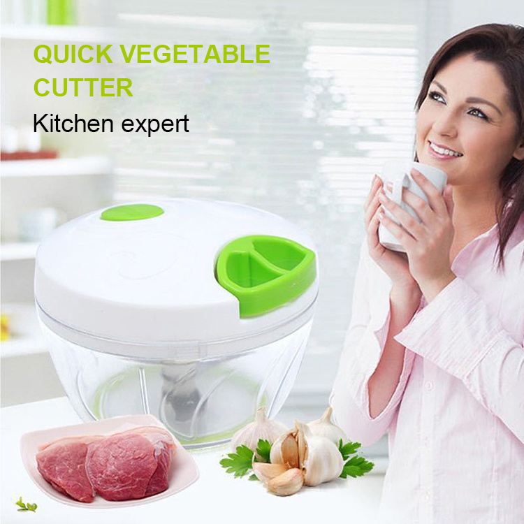 Kitchen Household Handheld Garlic Chopper Manual Hand Pull Vegetable Blender Crusher Mincer with Stainless Steel Blade