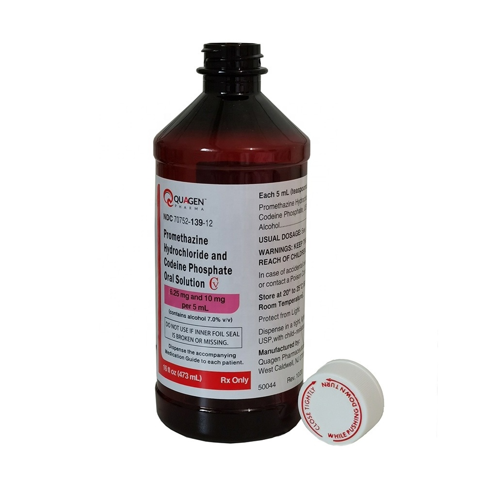 16 oz amber pet bottle with Red CRC Caps syrup bottle with Wockhardt Tris Quagen Akorn Par PAI Qualitest TEVA Labels