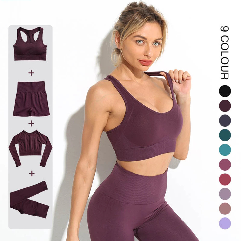 4PCS Active Wear Women Yoga Workout Sets For Women Gym Wear Seamless Set Yoga Fitness Sport Suit