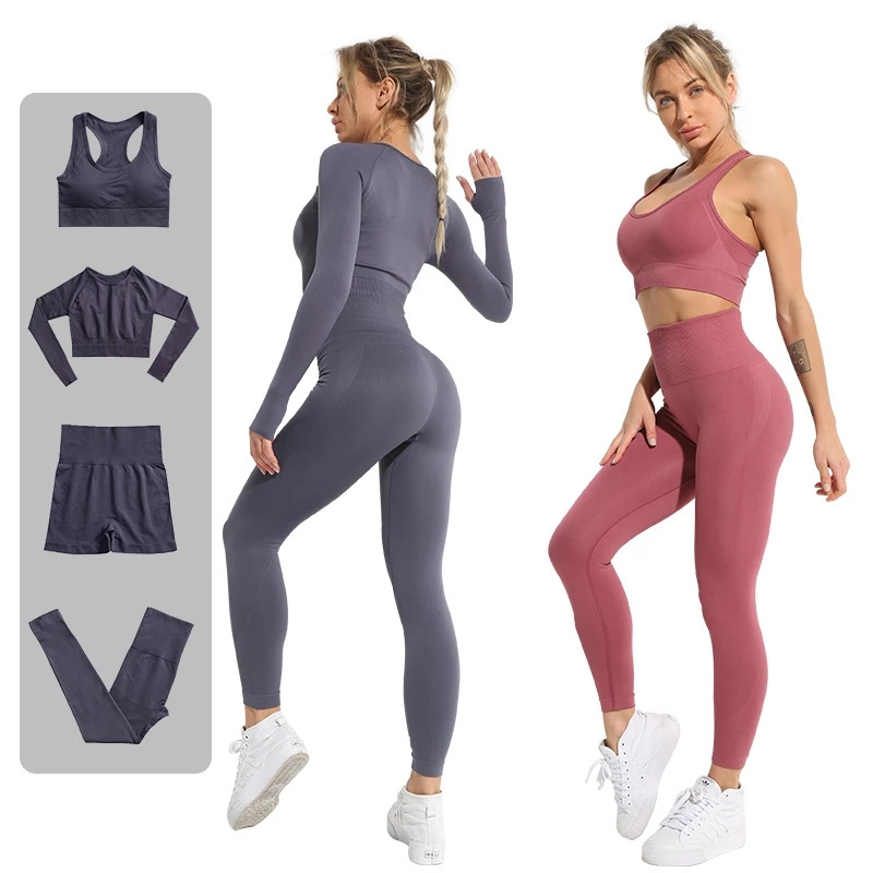 4PCS Active Wear Women Yoga Workout Sets For Women Gym Wear Seamless Set Yoga Fitness Sport Suit