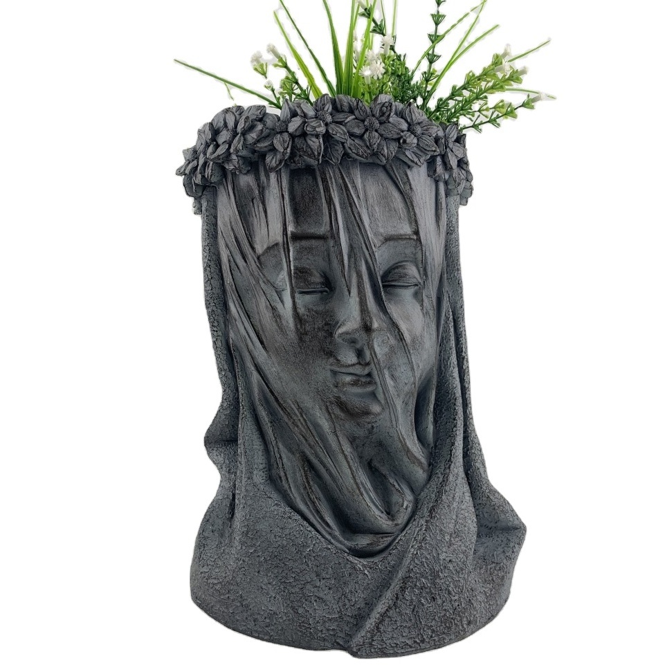 Wholesale Home Garden Decor Resin Buddha Head Statues Planter Buddha Head Flower Vase for Table