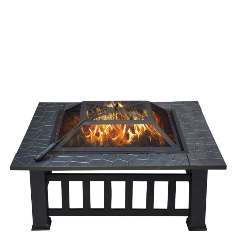 Multifunctional Fire Pit Table 32in Square Metal Firepit Stove Backyard Patio Garden Fireplace