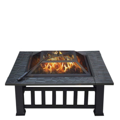 Multifunctional Fire Pit Table 32in Square Metal Firepit Stove Backyard Patio Garden Fireplace