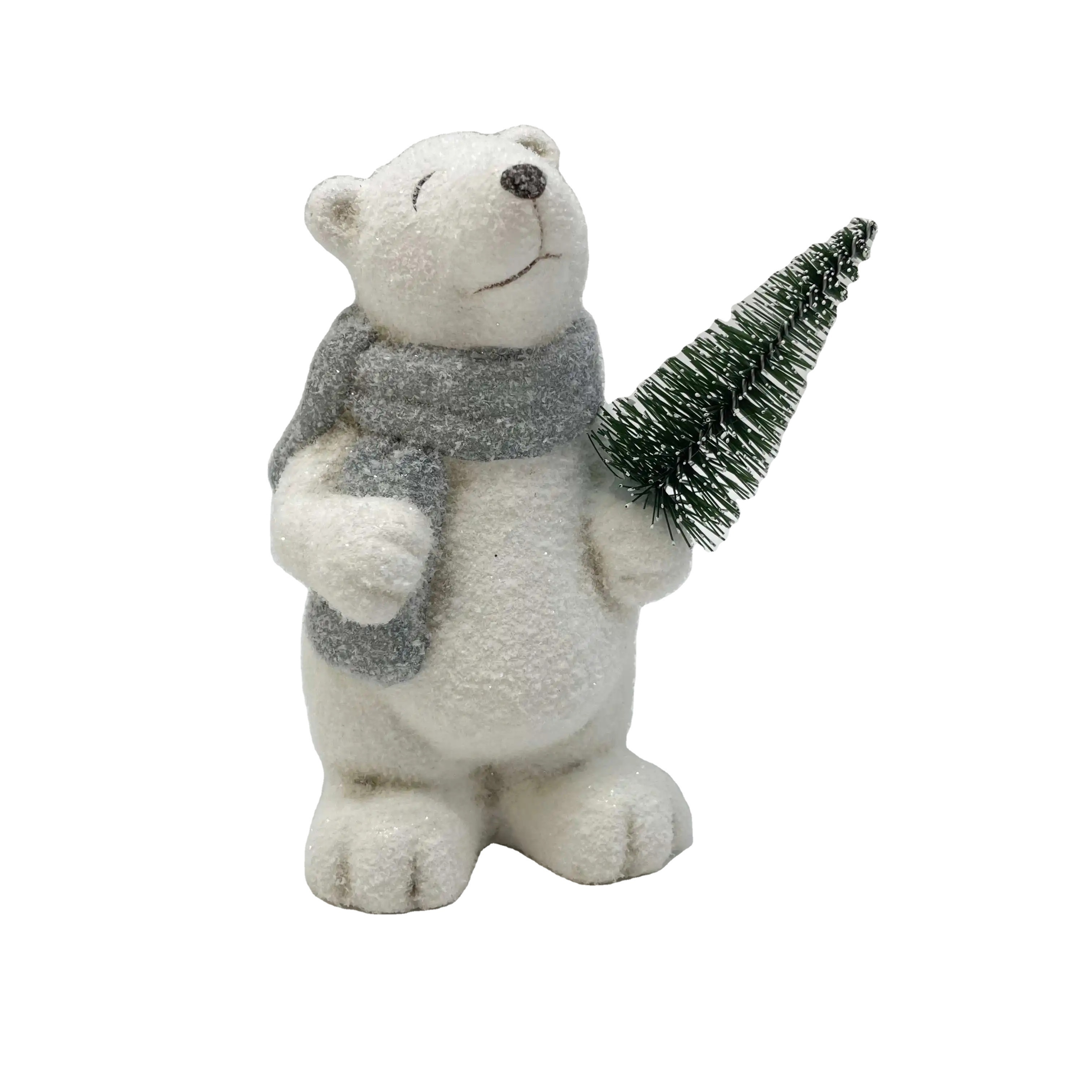 Customized ceramic polar bear decorations for christmas animal craft porcelain figurines