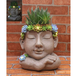 Hot Selling Home Decoration Face Pot Planter Head Solar Led Light Cute Succulent Planter