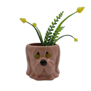 Customized Animal Small dog head Succulent Pot Indoor Bonsai Mini Cactus Planter with Faux Plants Simulation Plants