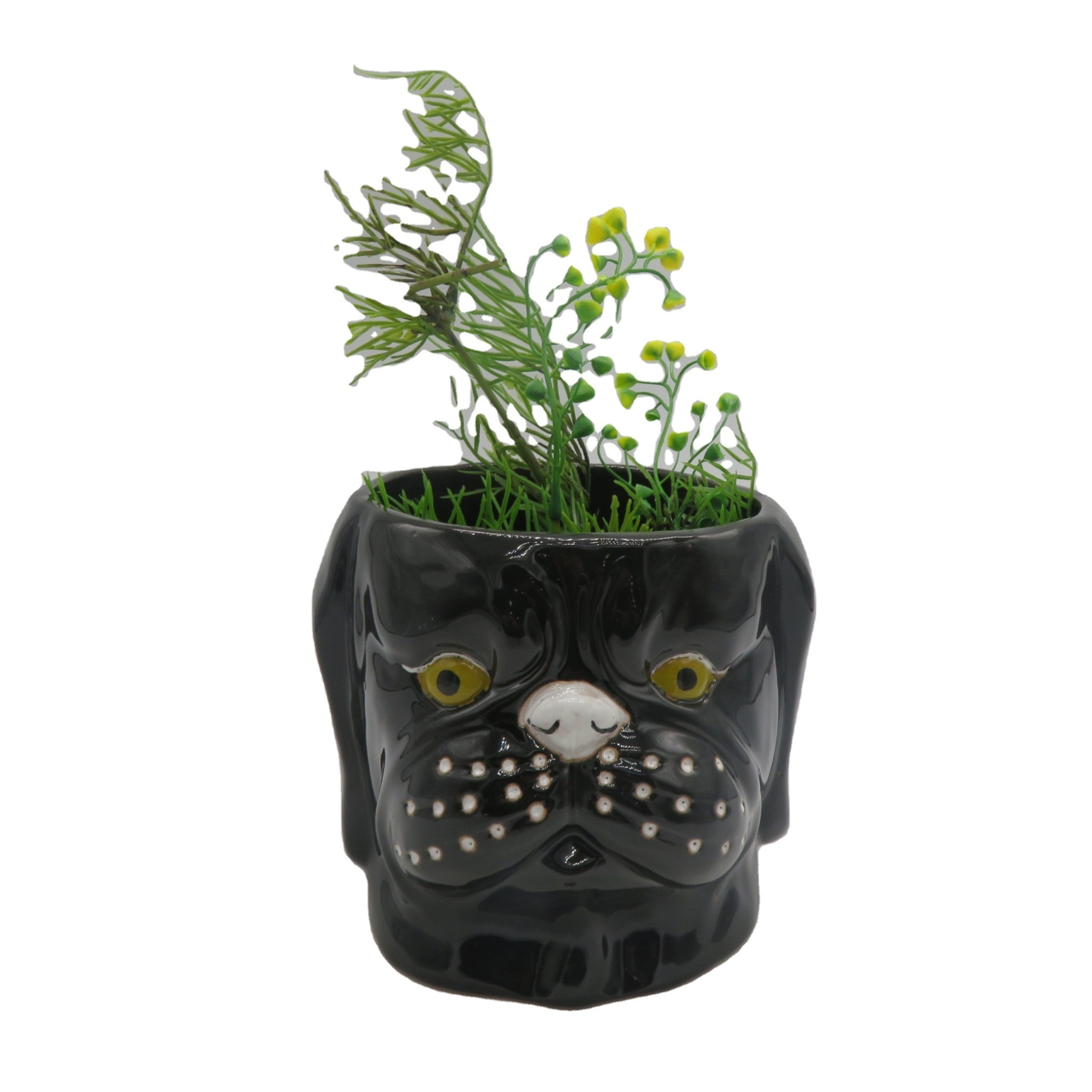 Customized Animal Small dog head Succulent Pot Indoor Bonsai Mini Cactus Planter with Faux Plants Simulation Plants