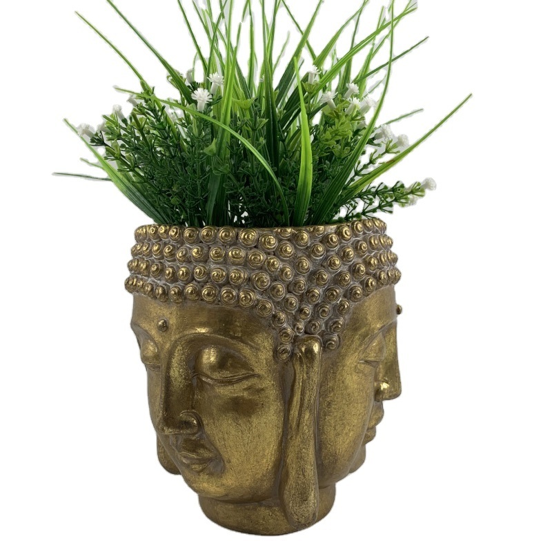 Wholesale Home Garden Decor Resin Buddha Head Statues Planter Buddha Head Flower Vase for Table