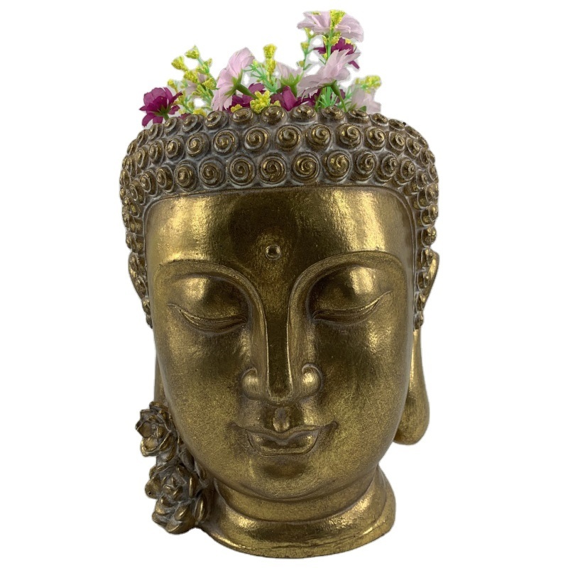 Wholesale Home Garden Decor Resin Buddha Head Statues Planter Buddha Head Flower Vase for Table