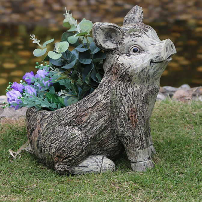 Faux Wood Pig Planter concrete planter flower pots molds