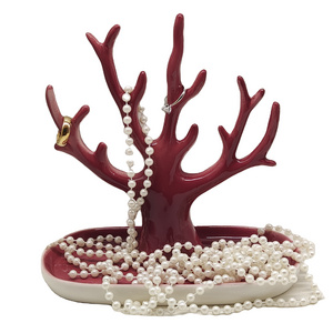 Ceramic Coral Accessories Tree Necklace Bracelet Holder Earring Hanger Organizer Rack Ring Watch Jewelry Display Tray