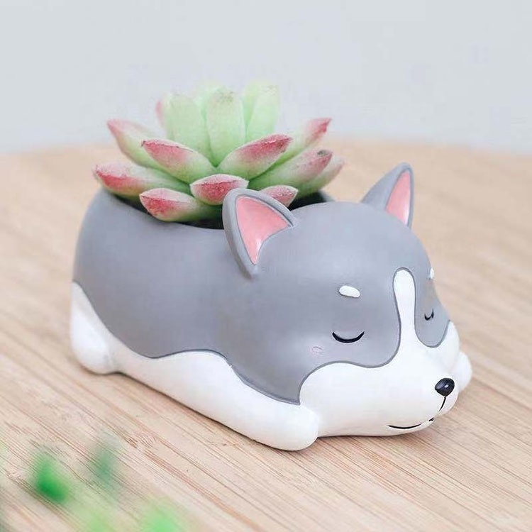 Resin Cute Animal Shaped Cartoon Home Decoration Succulent Vase Flower Pots (Corgi Dog)