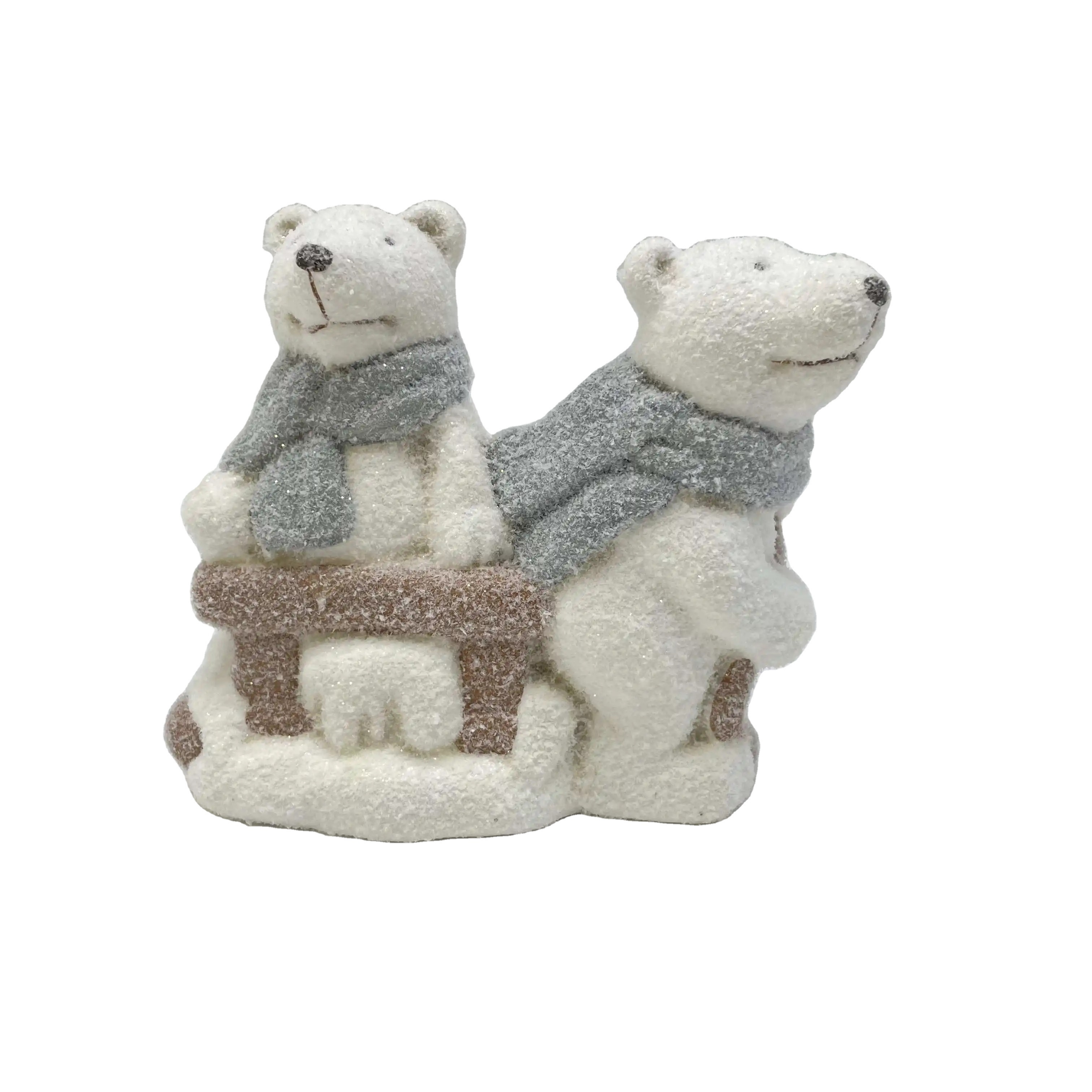 Customized ceramic polar bear decorations for christmas animal craft porcelain figurines