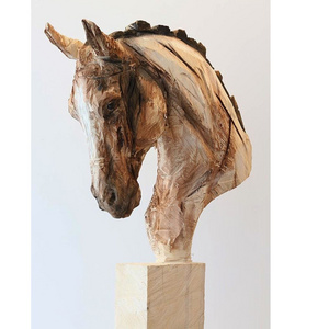 Wooden office ornament  animal sculpture carving wood horse statue for sale