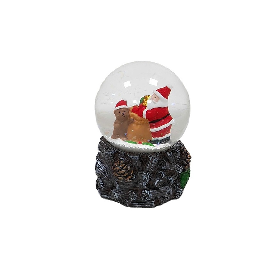 Customized LED Music Round Crystal Ball Snow Globe Glass Transparent Santa Claus Resin water globe