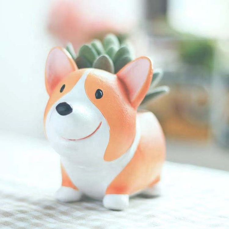 Resin Cute Animal Shaped Cartoon Home Decoration Succulent Vase Flower Pots (Corgi Dog)