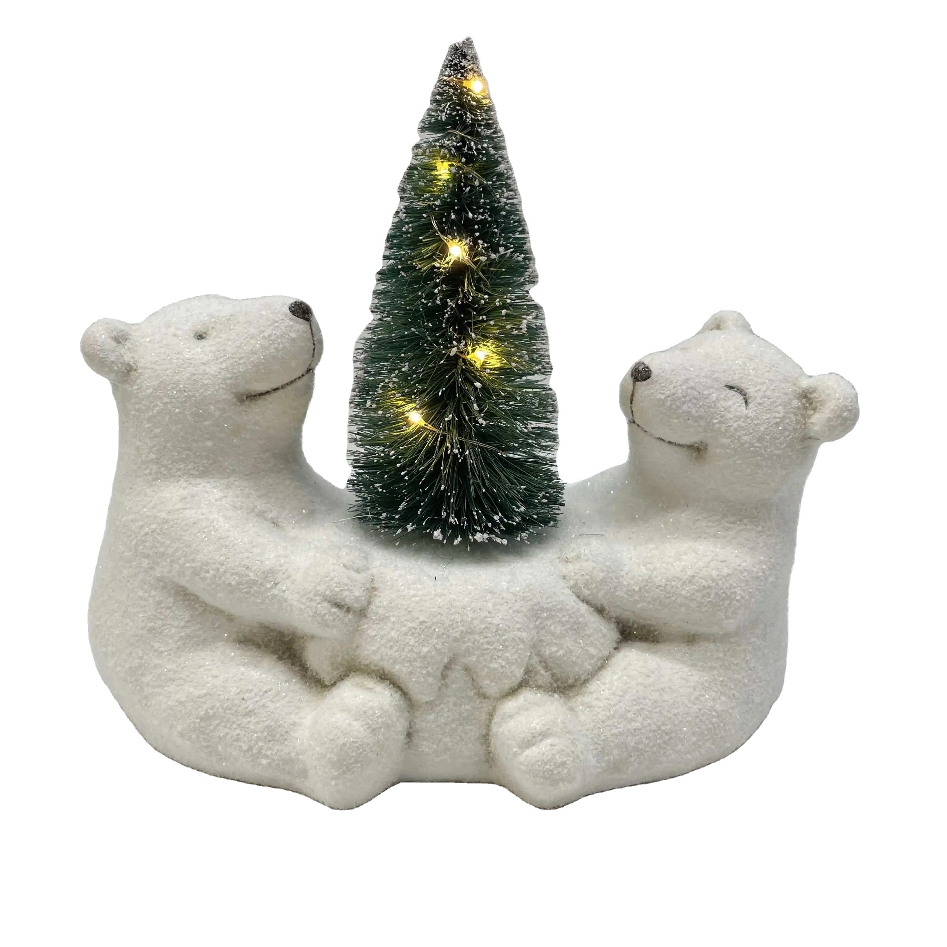 Customized ceramic polar bear decorations for christmas animal craft porcelain figurines