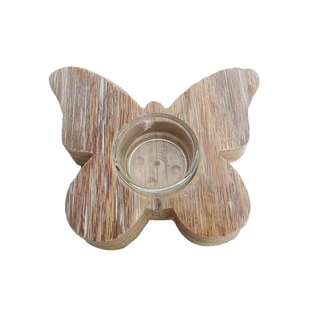 Modern Home Decor Candle Stick Holder Butterfly Shape Wood Candle Holder