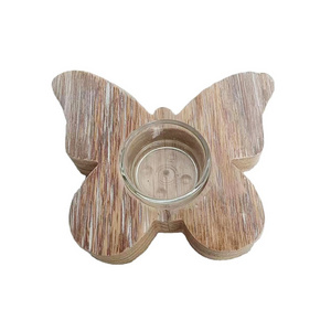 Modern Home Decor Candle Stick Holder Butterfly Shape Wood Candle Holder