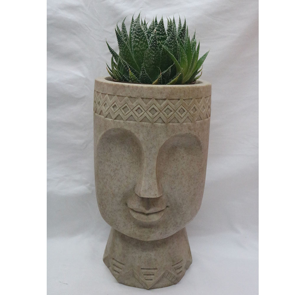 Hot Selling Home Decoration Face Pot Planter Head Solar Led Light Cute Succulent Planter