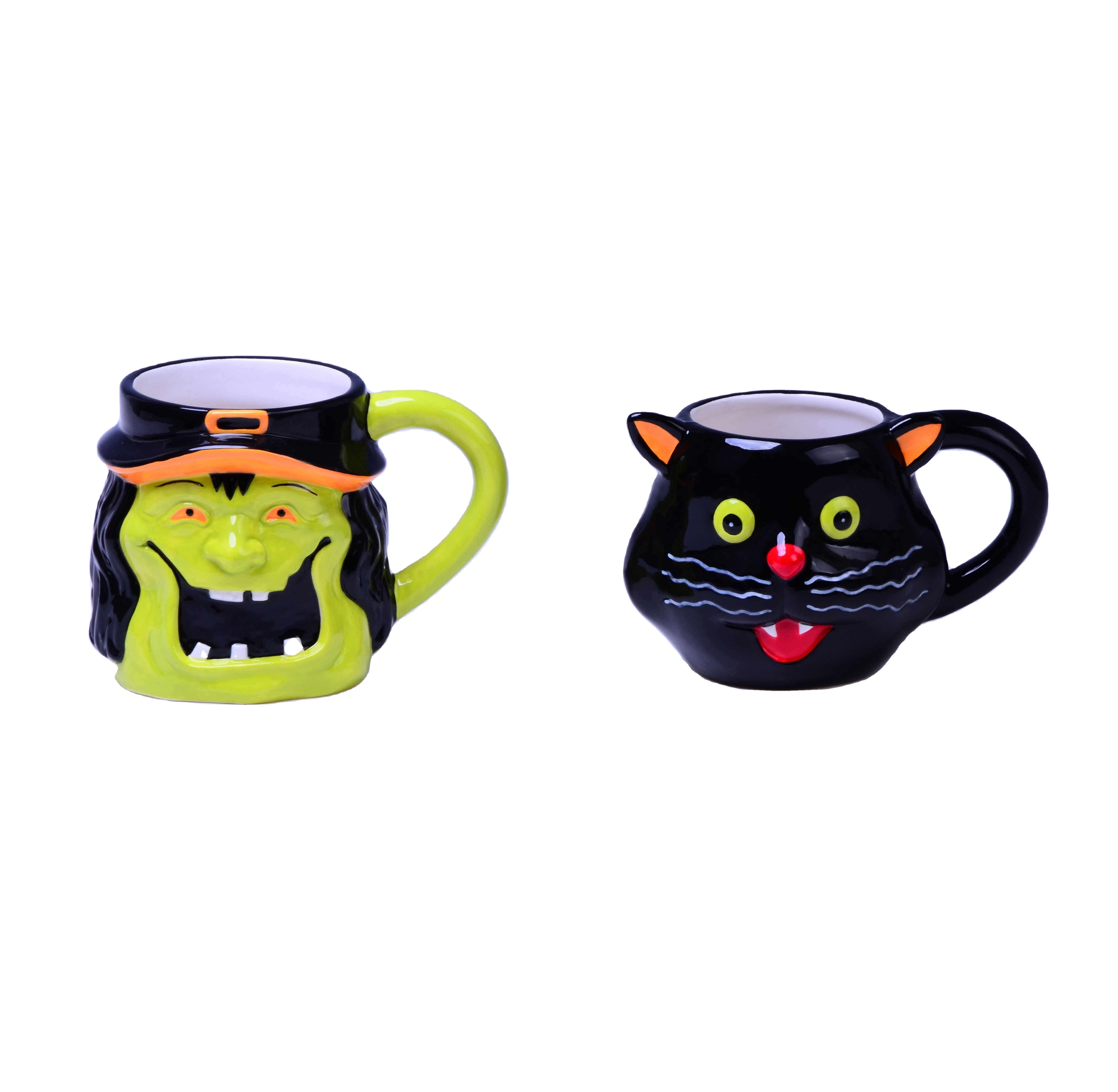 Customized Creative Hand Made 3D Ceramic Cup Cute Lesser black cat face Animal Print Logo Supplier Mugs