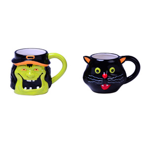 Customized Creative Hand Made 3D Ceramic Cup Cute Lesser black cat face Animal Print Logo Supplier Mugs