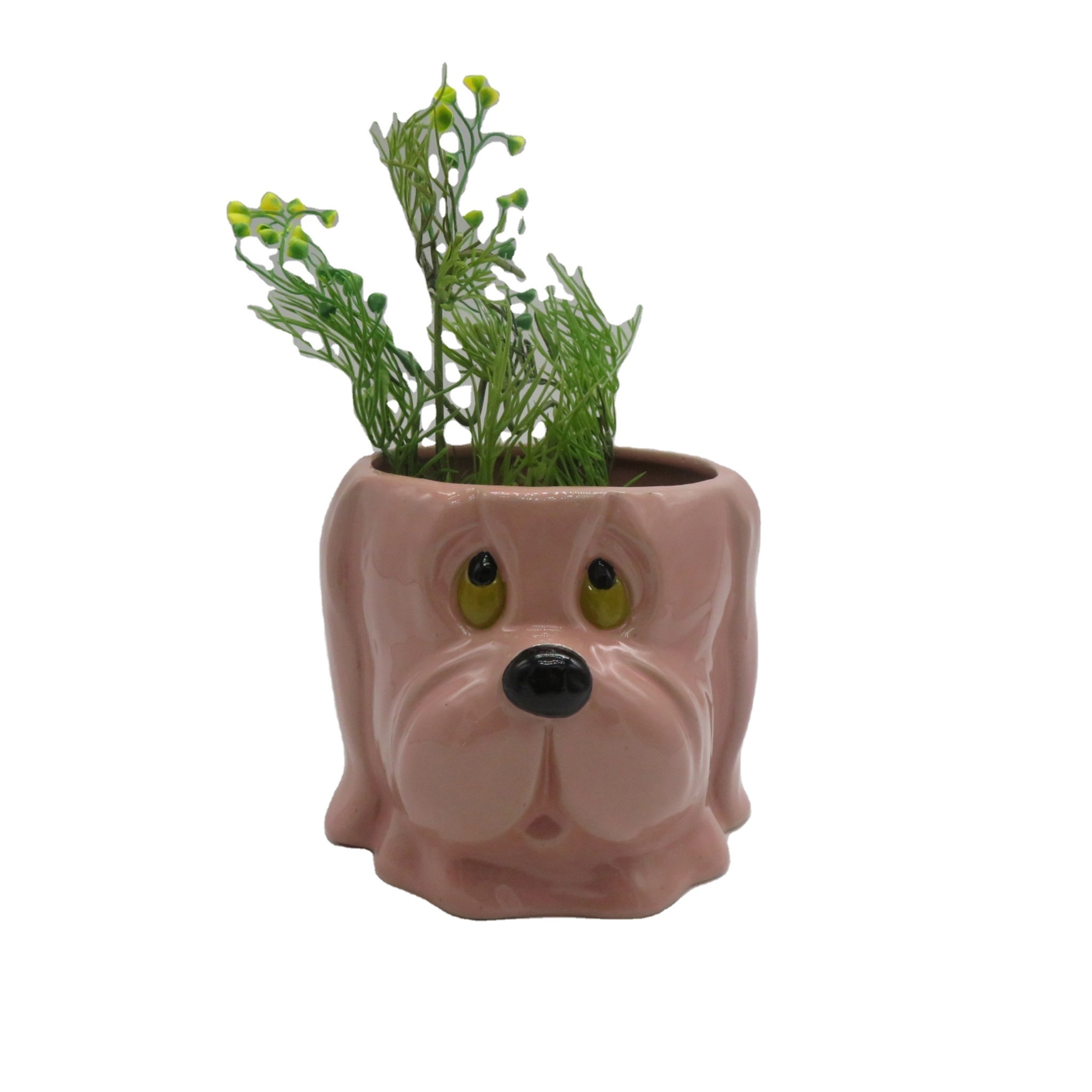 Customized Animal Small dog head Succulent Pot Indoor Bonsai Mini Cactus Planter with Faux Plants Simulation Plants