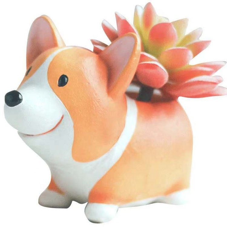 Resin Cute Animal Shaped Cartoon Home Decoration Succulent Vase Flower Pots (Corgi Dog)