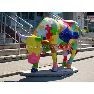 Colorful painting large size fiberglass cow sculpture for sale