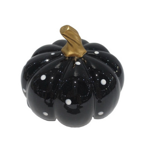 Customized Artificial pumpkin home fall collection decoration ceramic black Pumpkin Halloween Decoration creative black