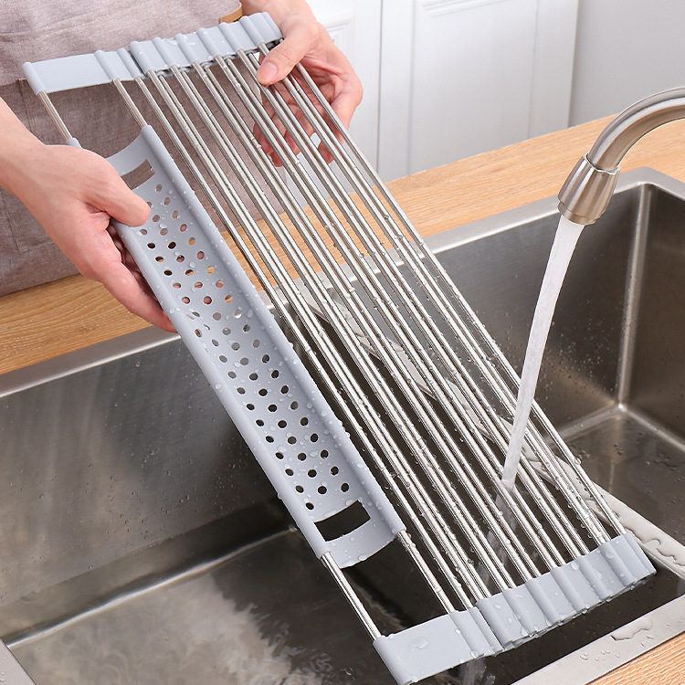 Wholesale Kitchen 2022 Foldable Roll Up Over The Sink Triangle Roll-up Dish Drying Rack For Sink Corner