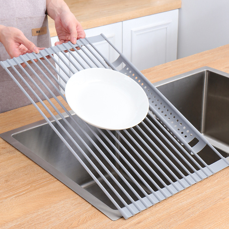 Wholesale Kitchen 2022 Foldable Roll Up Over The Sink Triangle Roll-up Dish Drying Rack For Sink Corner