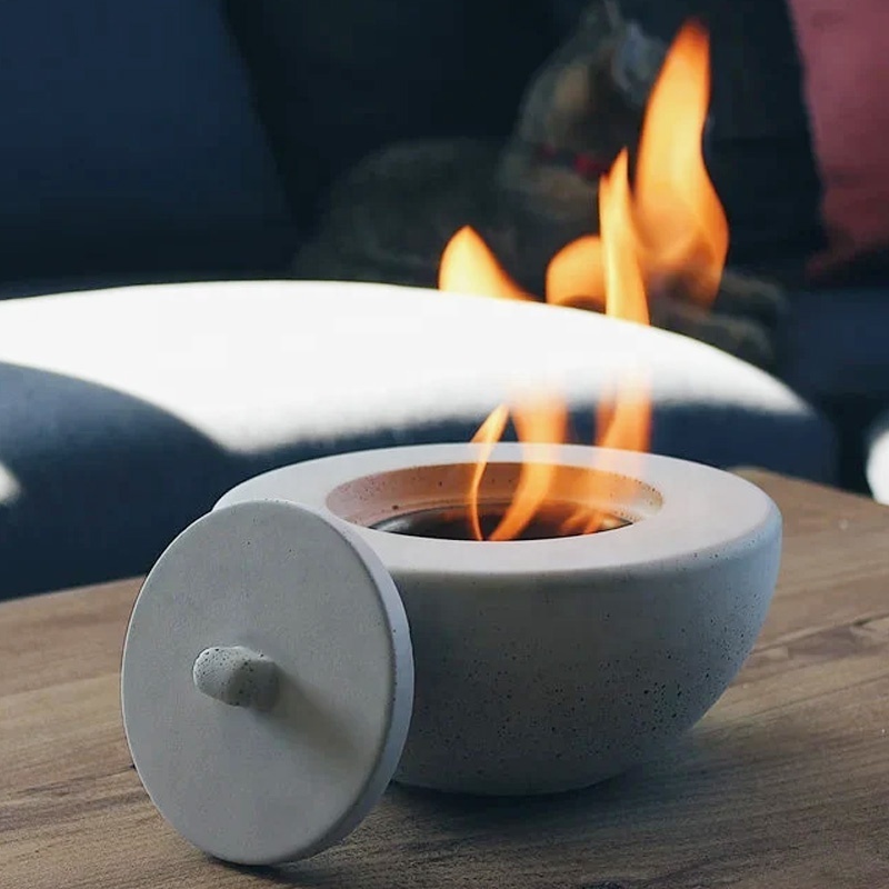 Custom home minimalist decor cement tabletop fireplace smokeless fire bowl portable concrete small mini fire bowl pit with lid