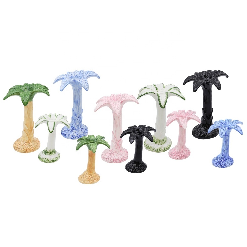 Custom handmade luxury home decor centerpieces ceramic candlestick candle stick stand palm tree single leaf taper candle holder