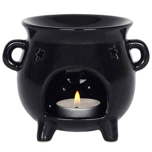 Custom witchy pagan witchcraft gift scent diffuser essential oil melter burner ceramic black cauldron tealight candle wax warmer