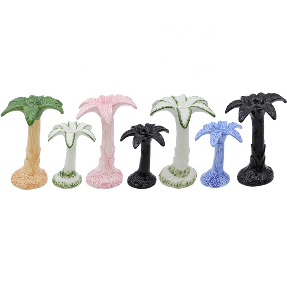 Custom porcelain modern luxury home decor candlestick ceramic taper candle stick stand palm tree candle holder