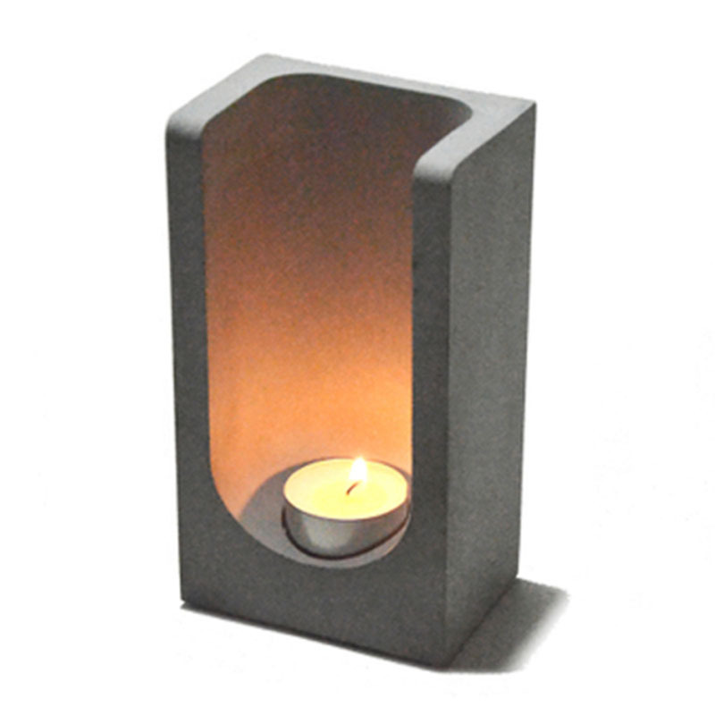 Custom cement home decoration tealight vessel container jar, furnishing candlestick, concrete geometric rectangle candle holder