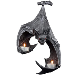 Custom decorative home gothic Halloween hanging black container wall sconce porcelain tealight wall mounted bat candle holder