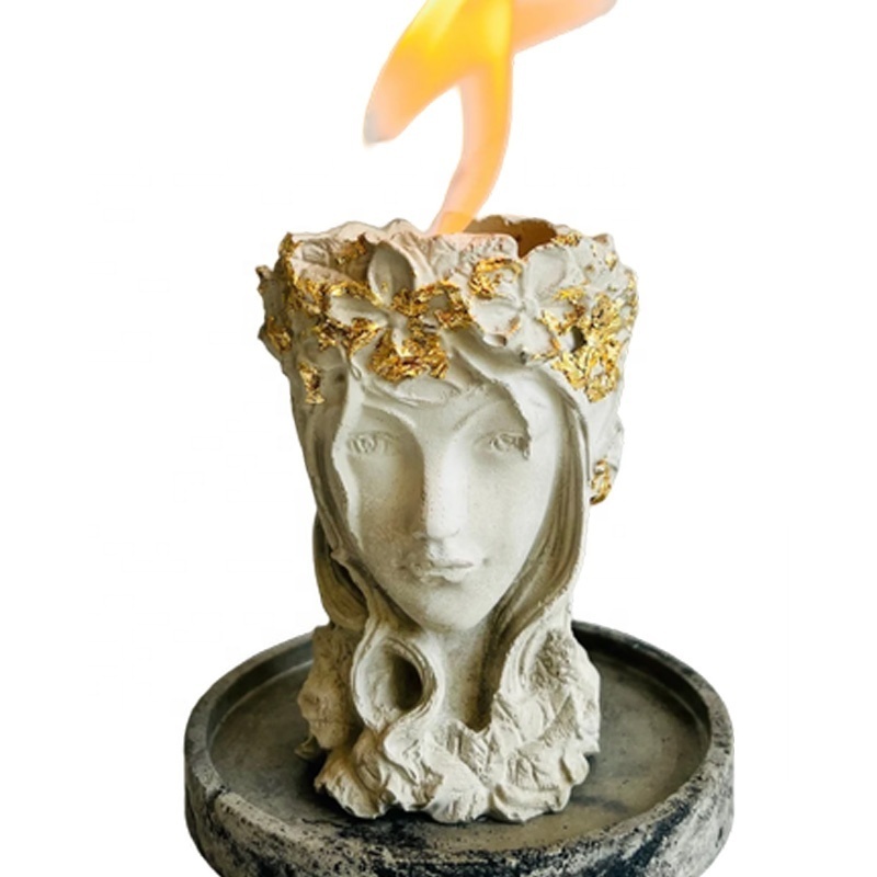 Custom craft gift personal small cement tabletop centerpiece fireplace woman head smores station concrete goddess fire pit bowl