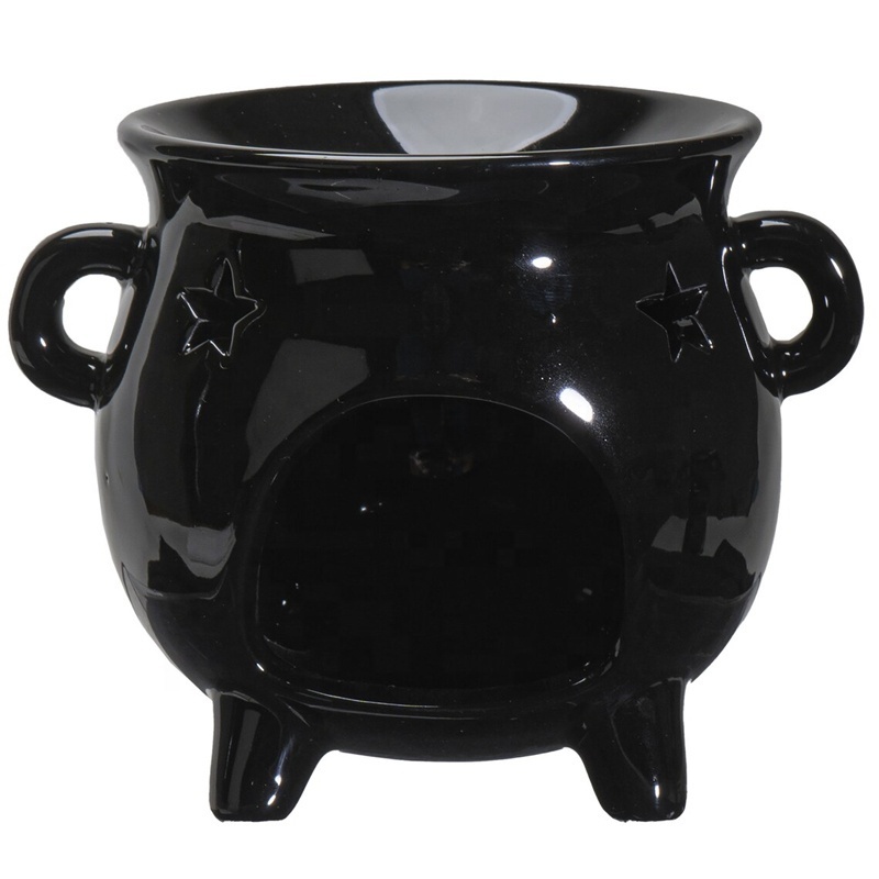 Custom witchy pagan witchcraft gift scent diffuser essential oil melter burner ceramic black cauldron tealight candle wax warmer